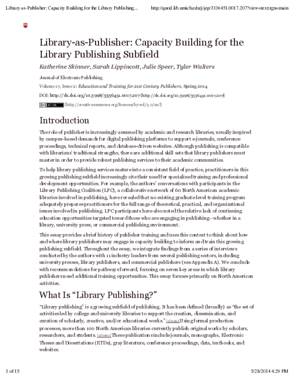 (PDF) Library-as-Publisher: Capacity Building for the Library ...