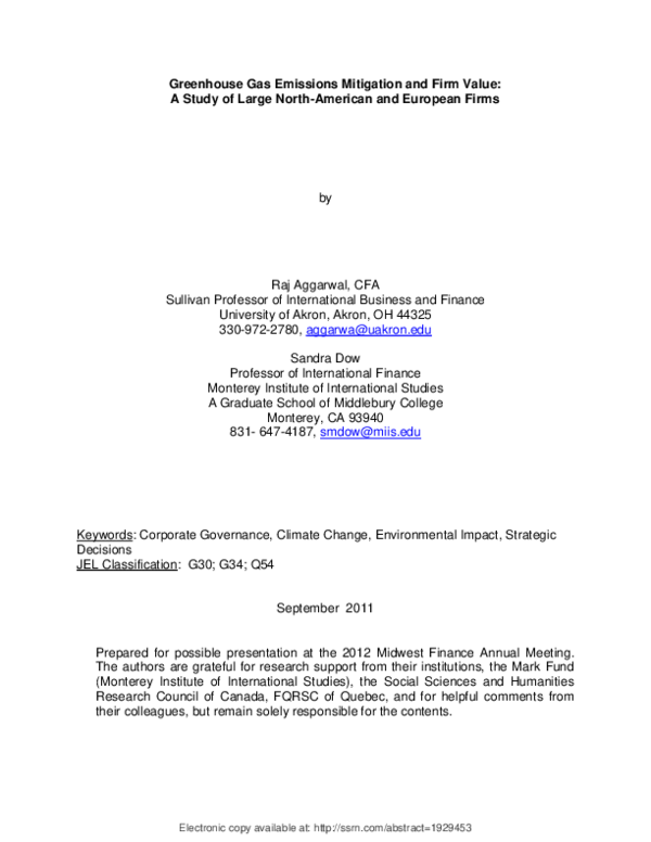 (PDF) Greenhouse Gas Emissions Mitigation and Firm Value: A Study of ...