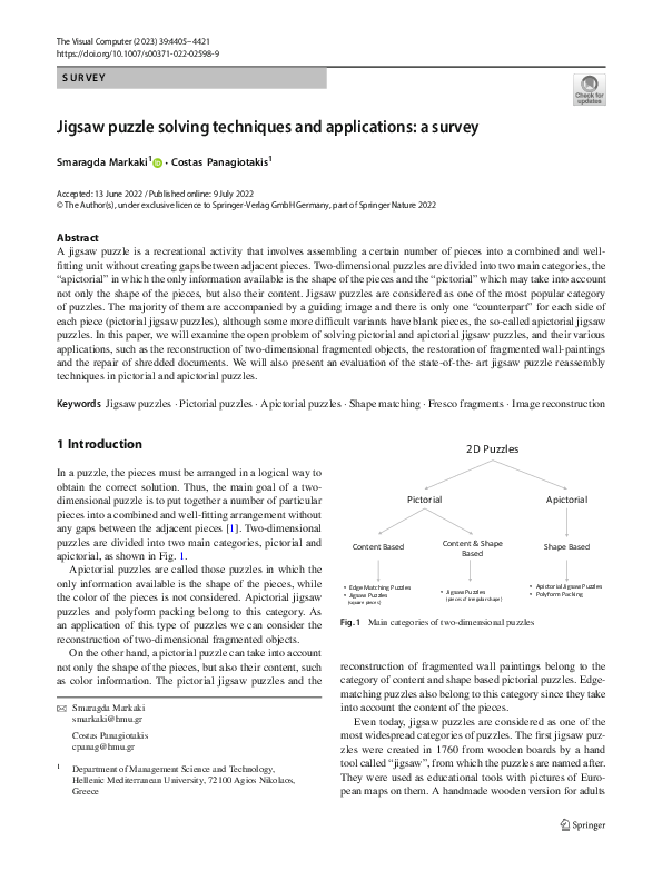 (PDF) Jigsaw puzzle solving techniques and applications a survey
