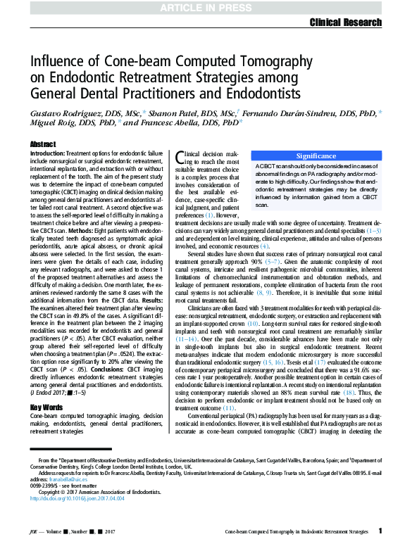 (PDF) Influence of cone beam computed tomography on endodontic ...