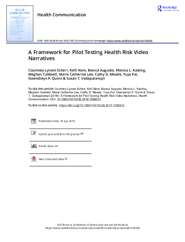 (PDF) A Framework for Pilot Testing Health Risk Video Narratives