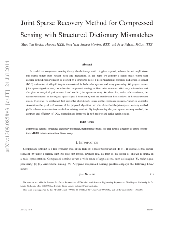 (PDF) Joint Sparse Recovery Method for Compressed Sensing with Column ...