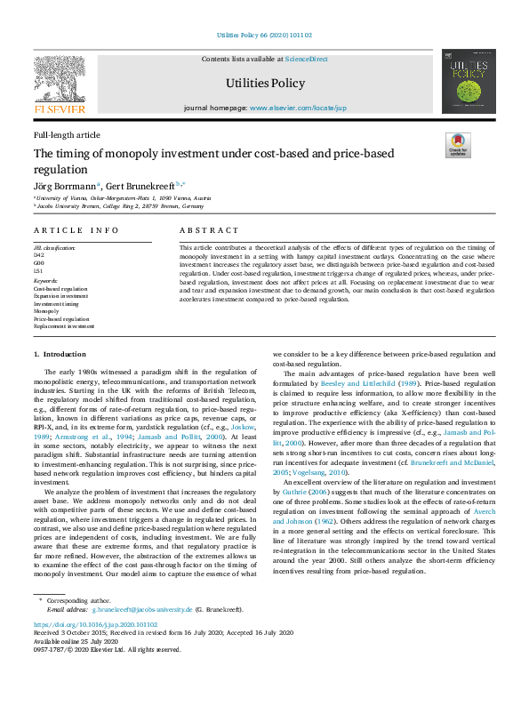 (PDF) The timing of monopoly investment under cost-based and price ...