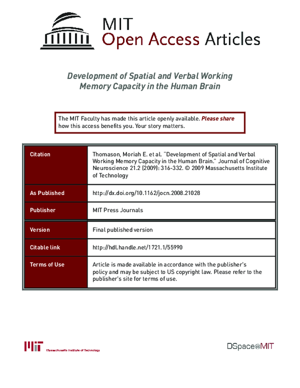 (PDF) Development of Spatial and Verbal Working Memory Capacity in the ...