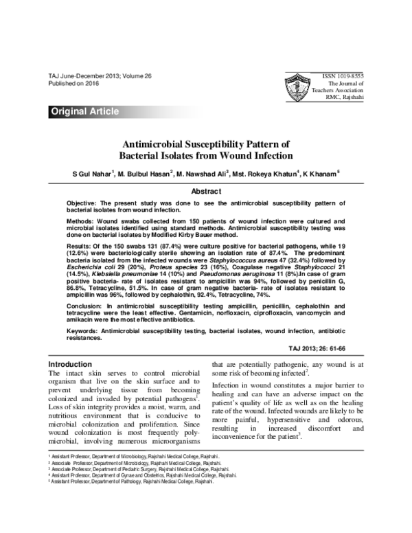 (PDF) Antimicrobial Susceptibility Pattern of Bacterial Isolates from ...