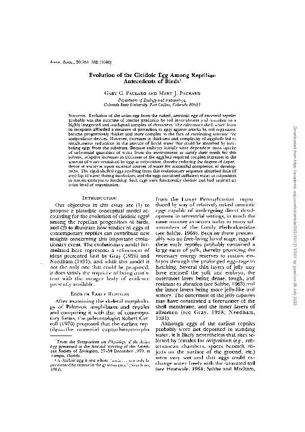(PDF) Evolution of the Cleidoic Egg Among Reptilian Antecedents of Birds