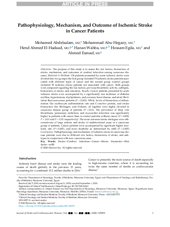 (PDF) Pathophysiology, Mechanism, and Outcome of Ischemic Stroke in ...