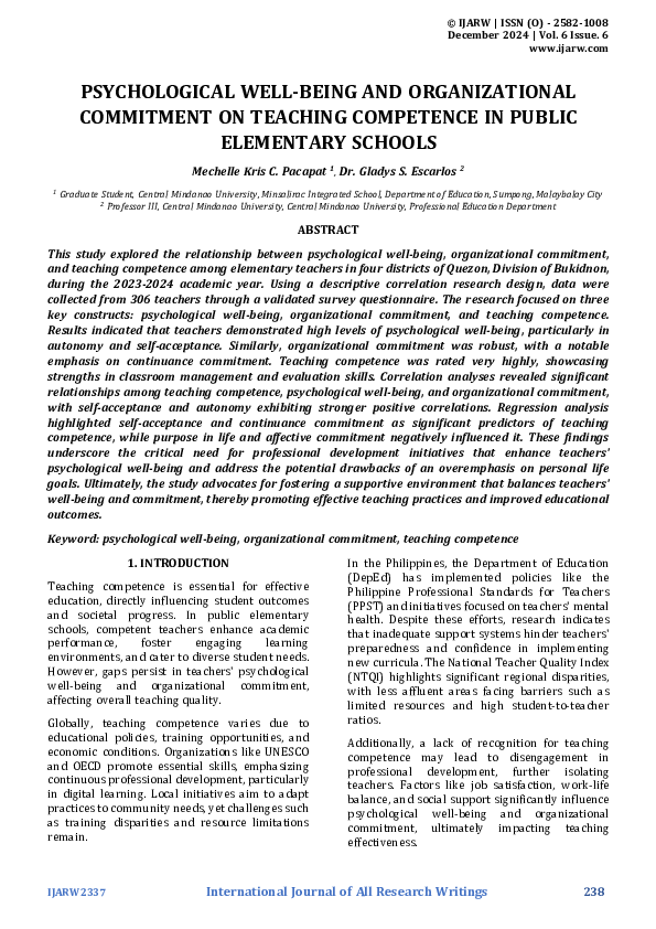 (PDF) PSYCHOLOGICAL WELL-BEING AND ORGANIZATIONAL COMMITMENT ON ...