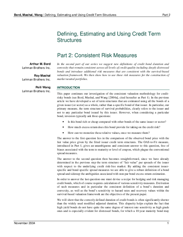 (PDF) Defining, Estimating and Using Credit Term Structures. Part 2 ...