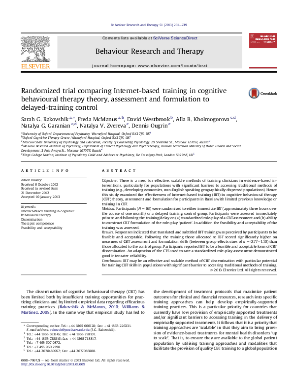 (PDF) Randomized trial comparing Internet-based training in cognitive ...