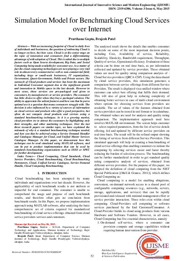(PDF) Simulation Model for Benchmarking Cloud Services over Internet