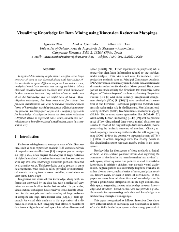 (PDF) Visualizing knowledge for data mining using dimension reduction ...