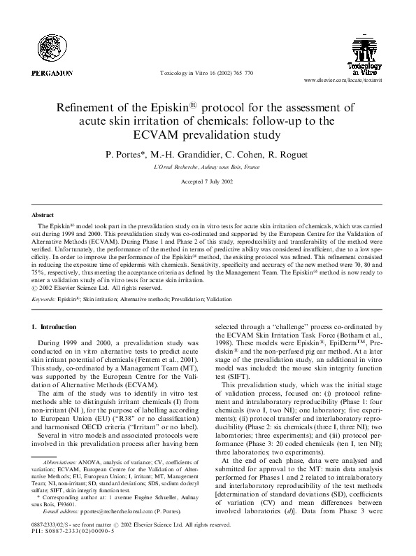(PDF) Refinement of the Episkin® protocol for the assessment of acute ...