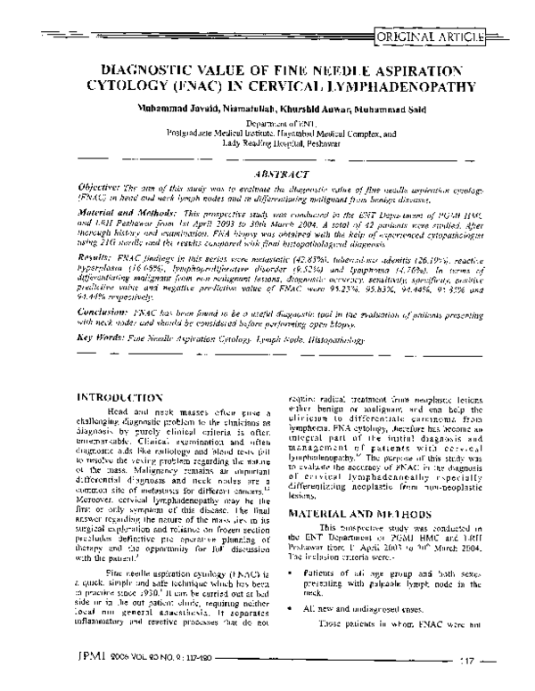 (PDF) The Diagnostic Value of Fine Needle Aspiration Cytology in Masses ...