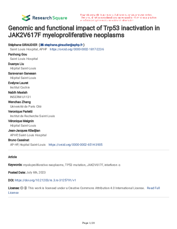 (PDF) Genomic and functional impact of Trp53 inactivation in JAK2V617F ...
