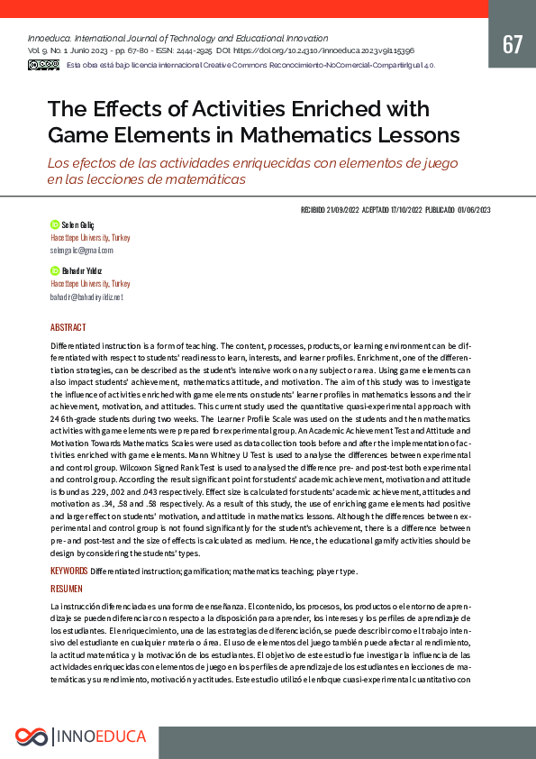 (PDF) The Effects of Activities Enriched with Game Elements in ...