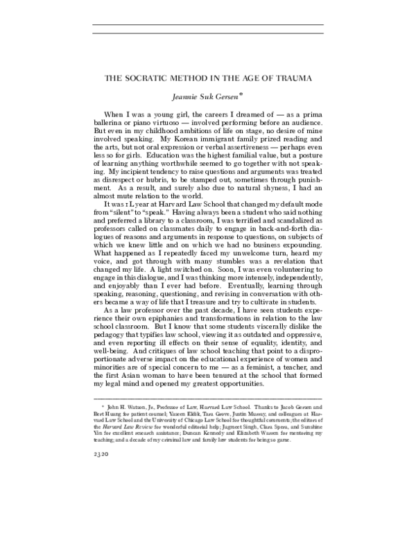 (PDF) The Socratic Method in the Age of Trauma