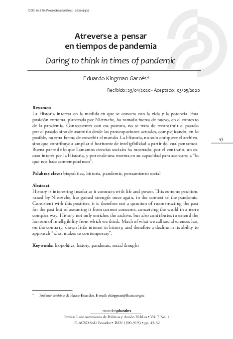 (PDF) Atreverse a pensar en tiempos de pandemia