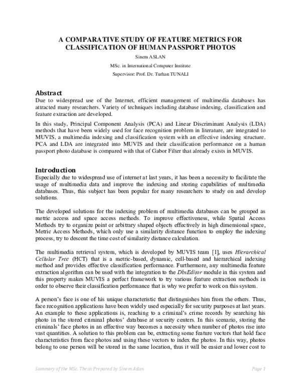 (PDF) A Comparative Study of Feature Metrics for Classification of ...