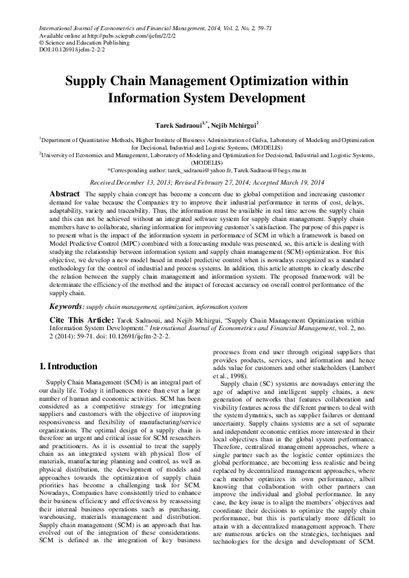 (PDF) Supply Chain Management Optimization within Information System ...