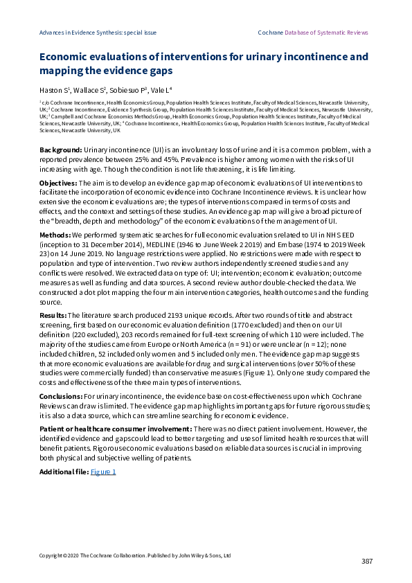 (PDF) Economic evaluations of interventions for urinary incontinence ...
