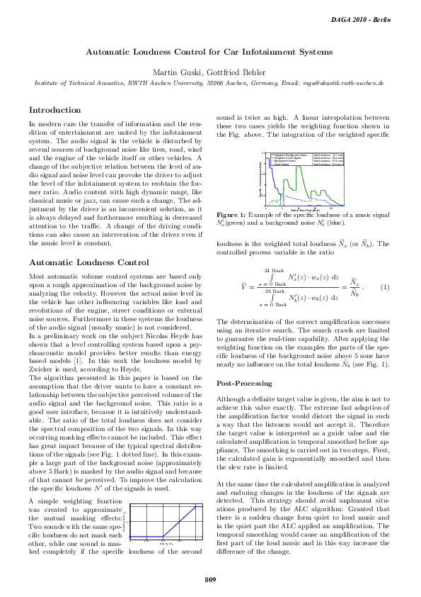 (PDF) Automatic Loudness Control for Car Infotainment Systems