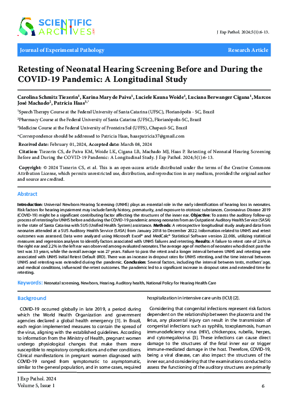 (PDF) Retesting of Neonatal Hearing Screening Before and During the ...