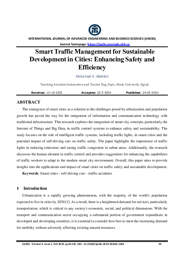 (PDF) Smart Traffic Management for Sustainable Development in Cities ...