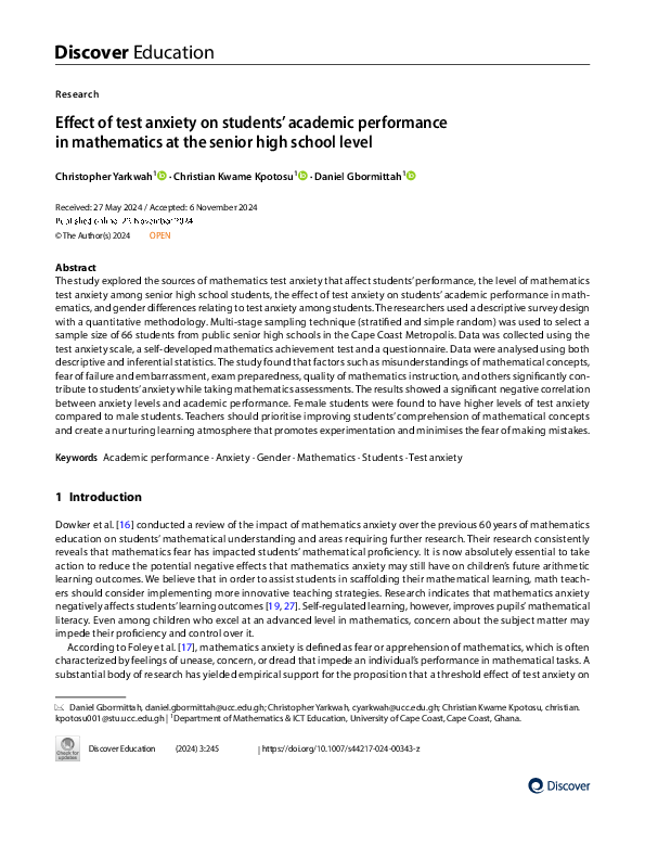 (PDF) Effect of test anxiety on students' academic performance in ...