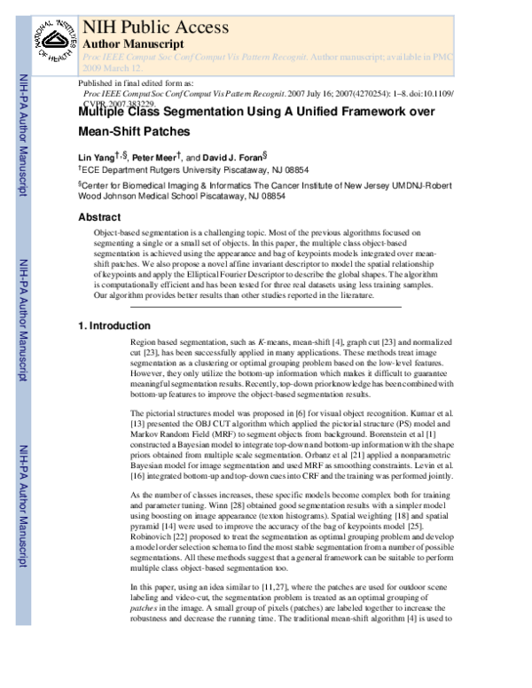 (PDF) Multiple Class Segmentation Using A Unified Framework over Mean ...