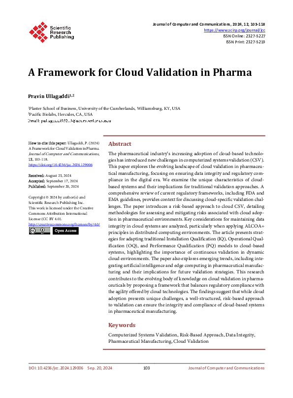 (PDF) A Framework for Cloud Validation in Pharma