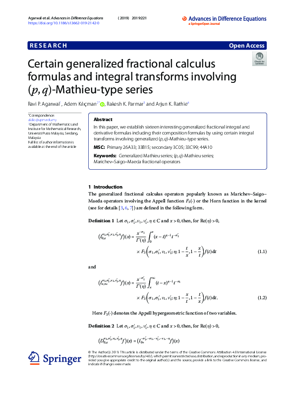 (PDF) Certain generalized fractional calculus formulas and integral ...