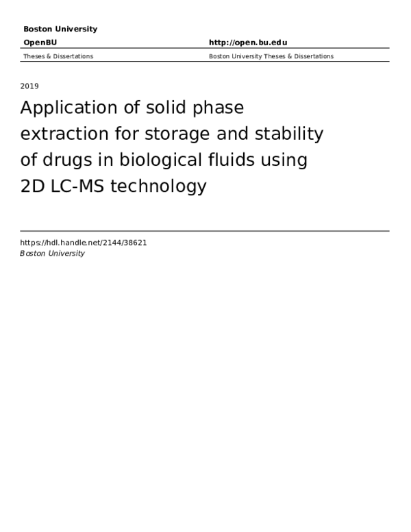 (PDF) Application of solid phase extraction for storage and stability ...