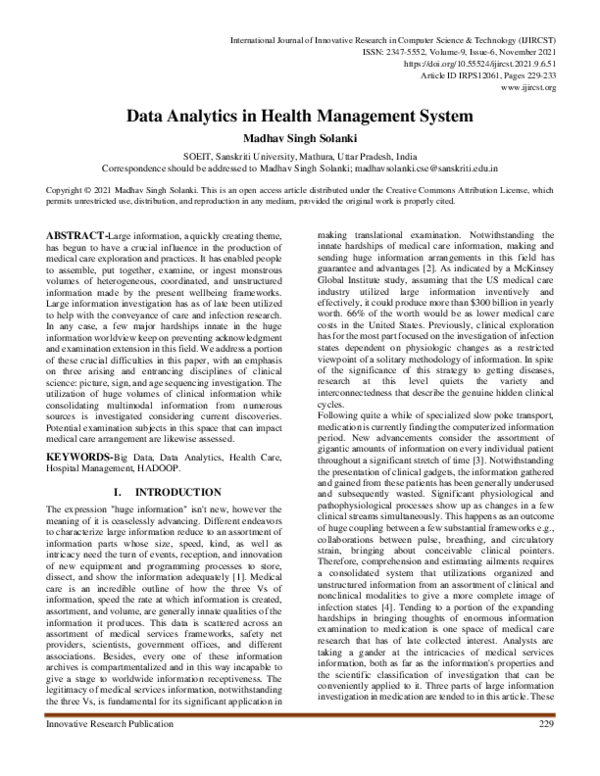 (PDF) Data Analytics in Health Management System