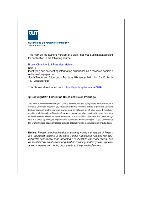 (PDF) Identifying and delineating information experience as a research ...