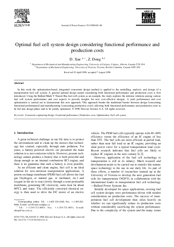 (PDF) Optimal fuel cell system design considering functional ...