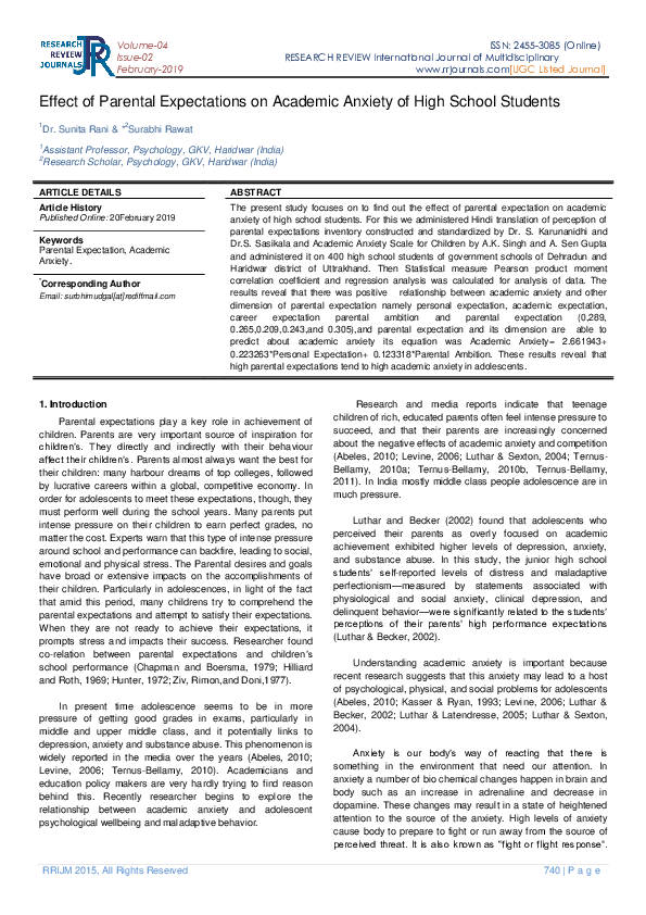 (PDF) Effect of Parental Expectations on Academic Anxiety of High ...