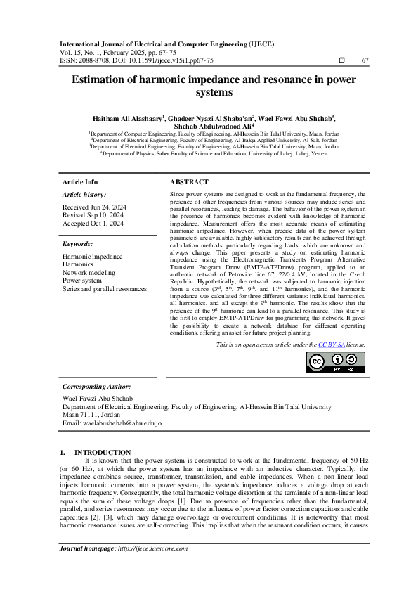 (PDF) Estimation of harmonic impedance and resonance in power systems