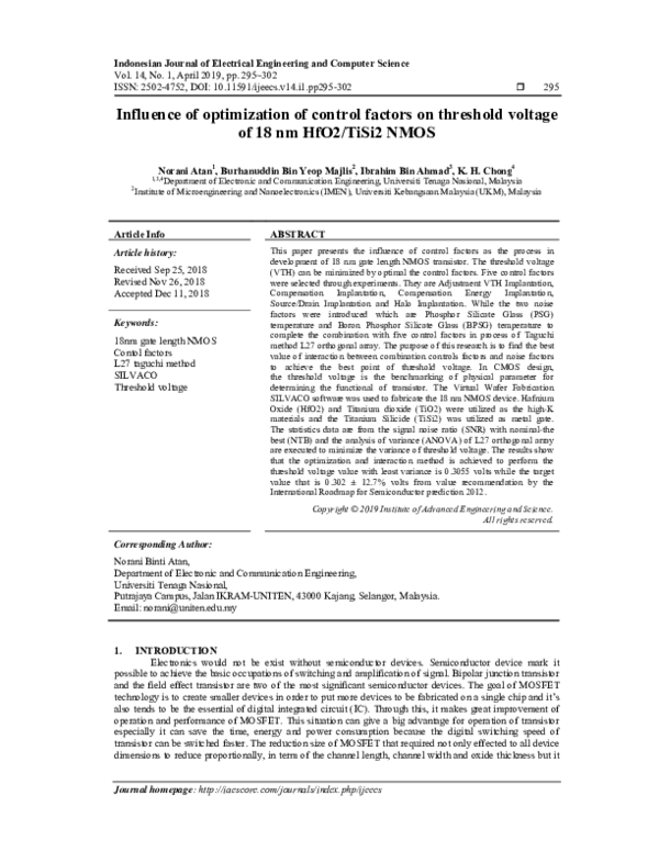 (PDF) Influence of optimization of control factors on threshold voltage ...