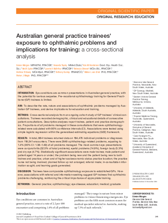 (PDF) Australian general practice trainees' exposure to ophthalmic ...