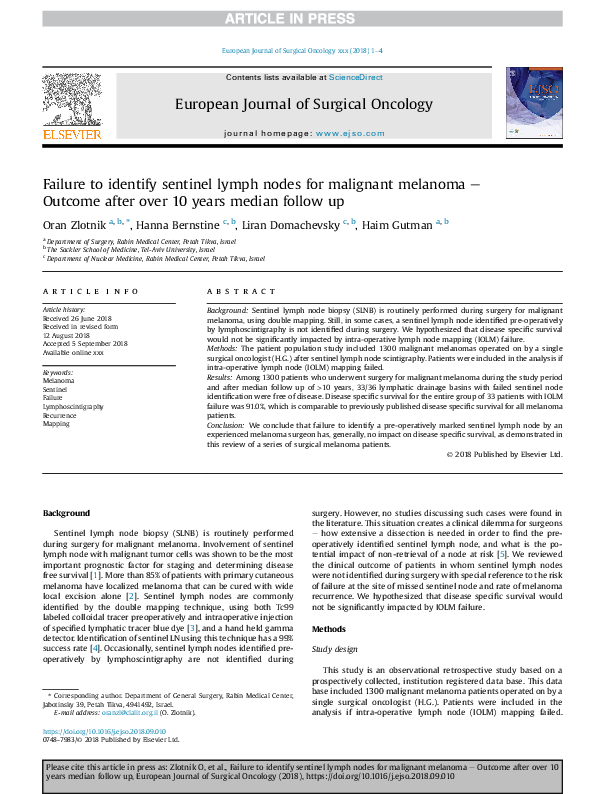 (PDF) Failure to identify sentinel lymph nodes for malignant melanoma ...