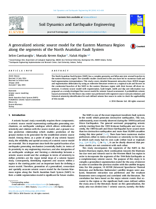 (PDF) A generalized seismic source model for the Eastern Marmara Region ...