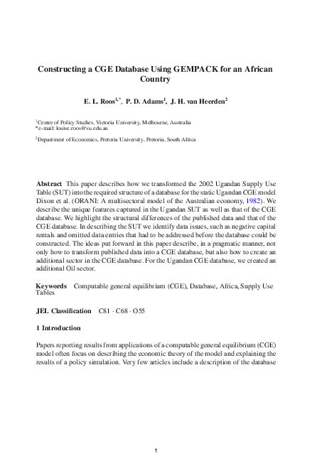 (PDF) Constructing a CGE Database Using GEMPACK for an African Country