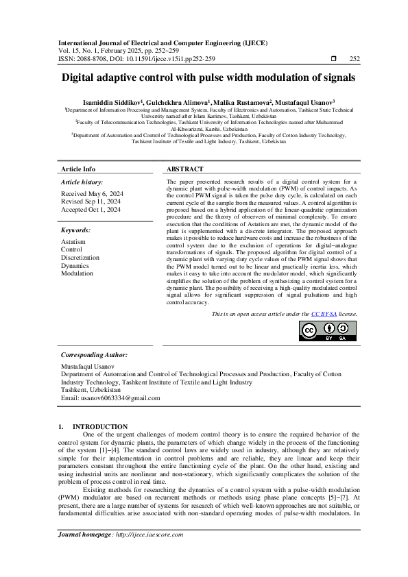 (PDF) Digital adaptive control with pulse width modulation of signals