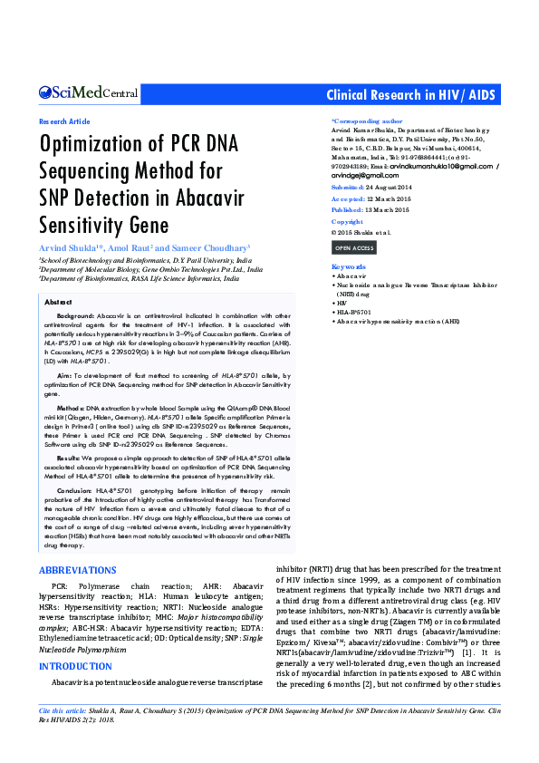 (PDF) Optimization of PCR DNA Sequencing Method for SNP Detection in ...