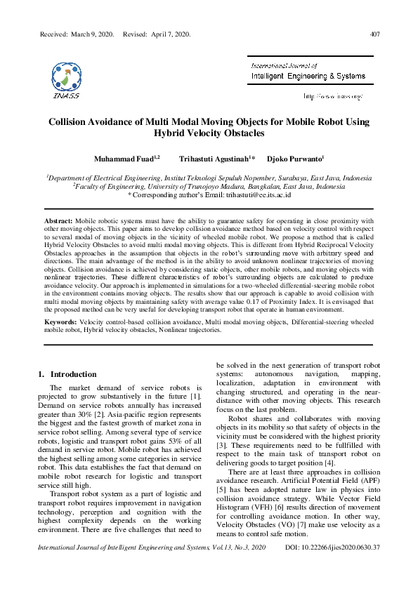 (PDF) Collision Avoidance of Multi Modal Moving Objects for Mobile ...