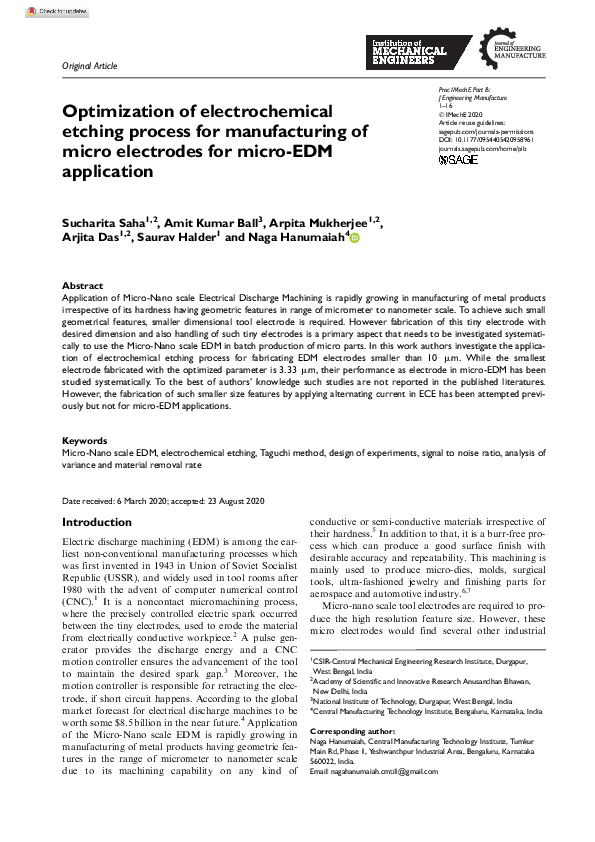 (PDF) Optimization of electrochemical etching process for manufacturing ...