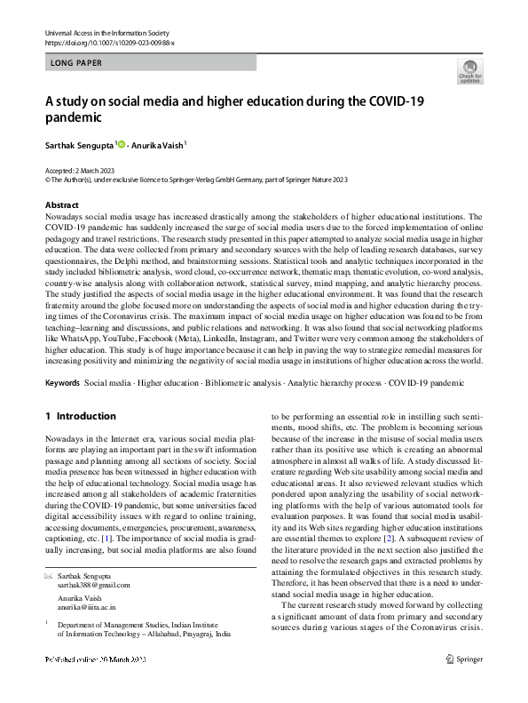 (PDF) A study on social media and higher education during the COVID-19 ...