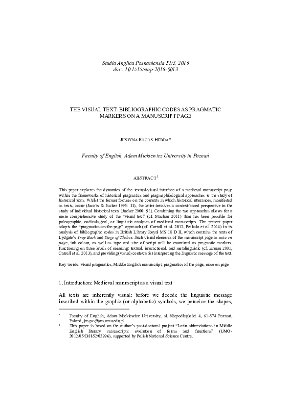 (PDF) The Visual Text: Bibliographic Codes as Pragmatic Markers on a ...