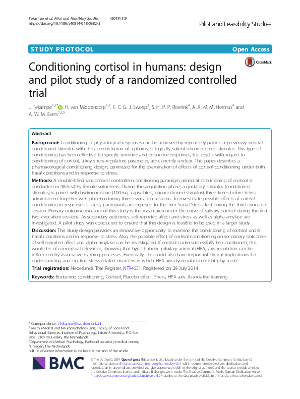 (PDF) Conditioning cortisol in humans: design and pilot study of a ...